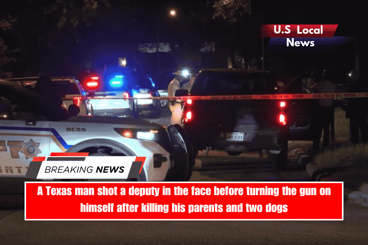 A Texas man shot a deputy in the face before turning the gun on himself after killing his parents and two dogs
