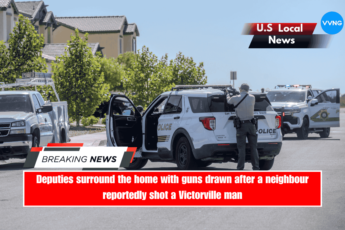Deputies surround the home with guns drawn after a neighbour reportedly shot a Victorville man
