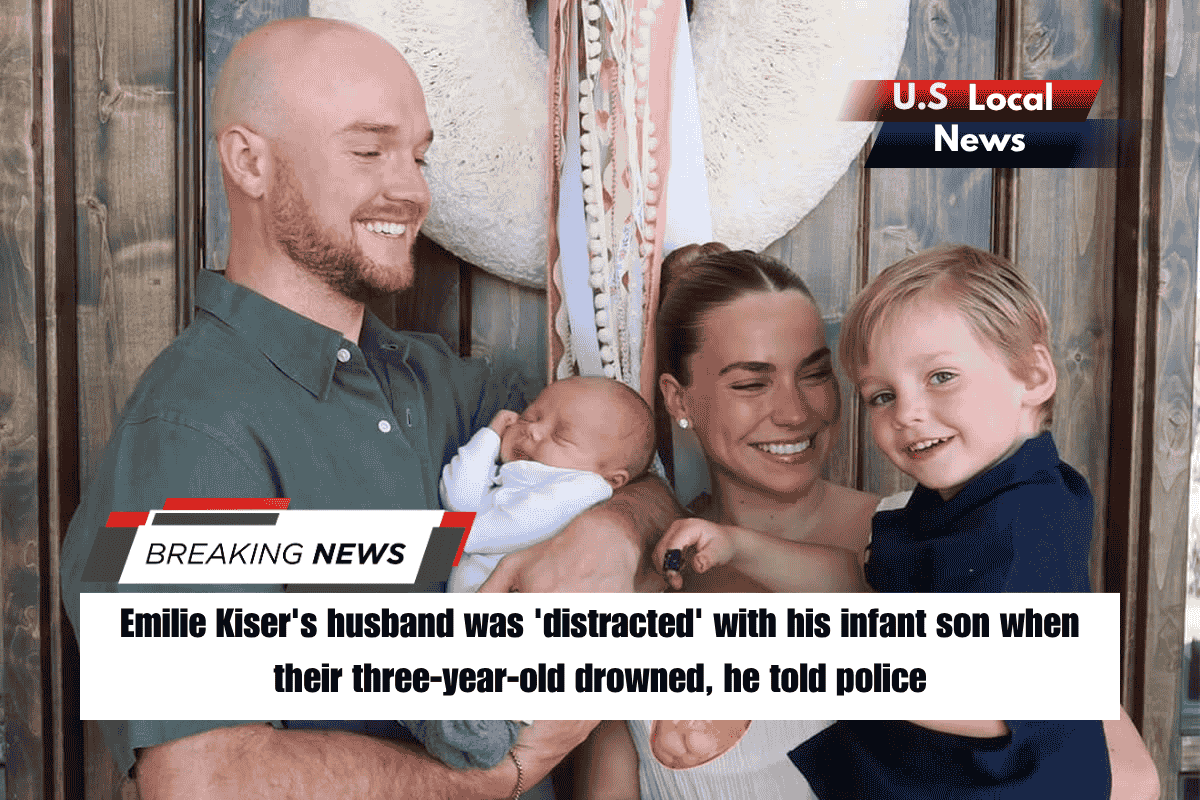 Emilie Kiser's husband was 'distracted' with his infant son when their three-year-old drowned, he told police