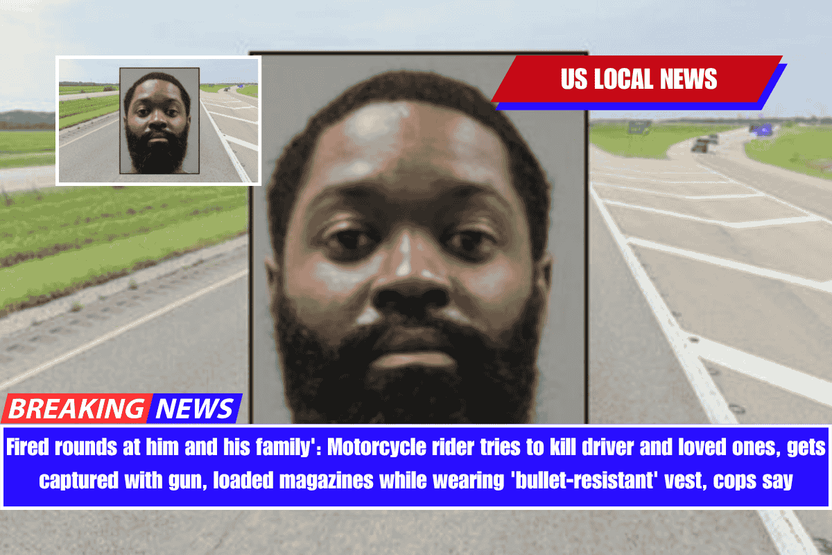 Fired rounds at him and his family' Motorcycle rider tries to kill driver and loved ones, gets captured with gun, loaded magazines while wearing 'bullet-resistant' vest, cops say