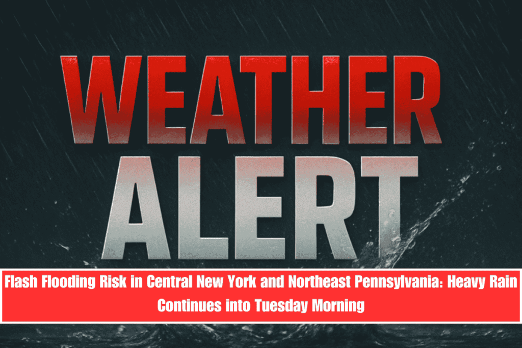 Flash Flooding Risk in Central New York and Northeast Pennsylvania Heavy Rain Continues into Tuesday Morning