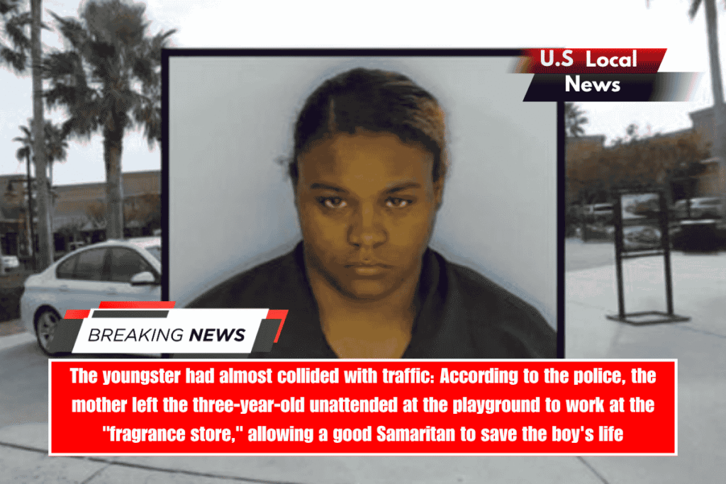 The youngster had almost collided with traffic According to the police, the mother left the three-year-old unattended at the playground to work at the fragrance store, allowing a good Samaritan to save the boy's life