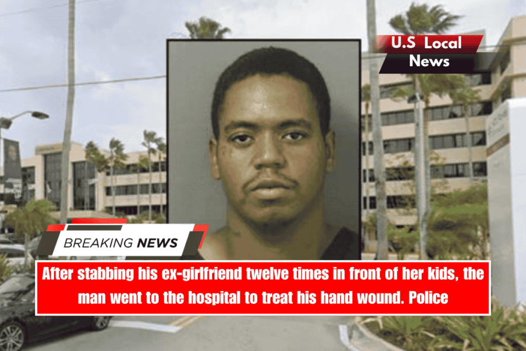 After stabbing his ex-girlfriend twelve times in front of her kids, the man went to the hospital to treat his hand wound. Police