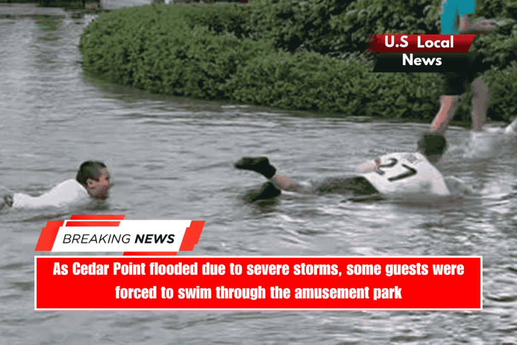 As Cedar Point flooded due to severe storms, some guests were forced to swim through the amusement park