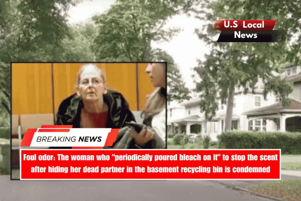 Foul odor The woman who periodically poured bleach on it to stop the scent after hiding her dead partner in the basement recycling bin is condemned