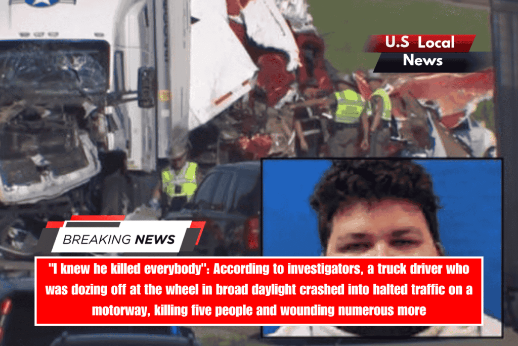 I knew he killed everybody According to investigators, a truck driver who was dozing off at the wheel in broad daylight crashed into halted traffic on a motorway, killing five people and wounding numerous more