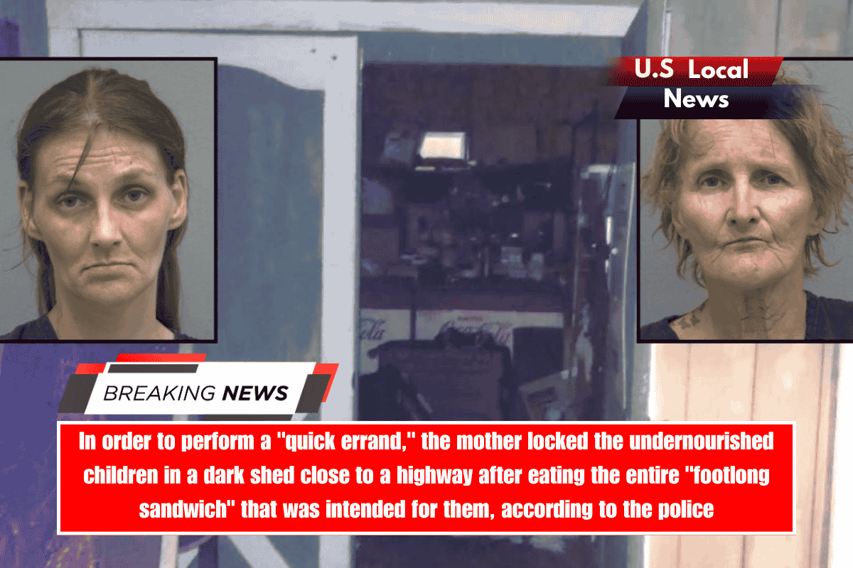 In order to perform a quick errand, the mother locked the undernourished children in a dark shed close to a highway after eating the entire footlong sandwich that was intended for them, according to the police