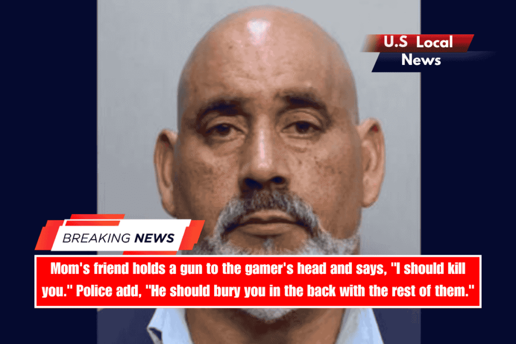 Mom's friend holds a gun to the gamer's head and says, I should kill you. Police add, He should bury you in the back with the rest of them.