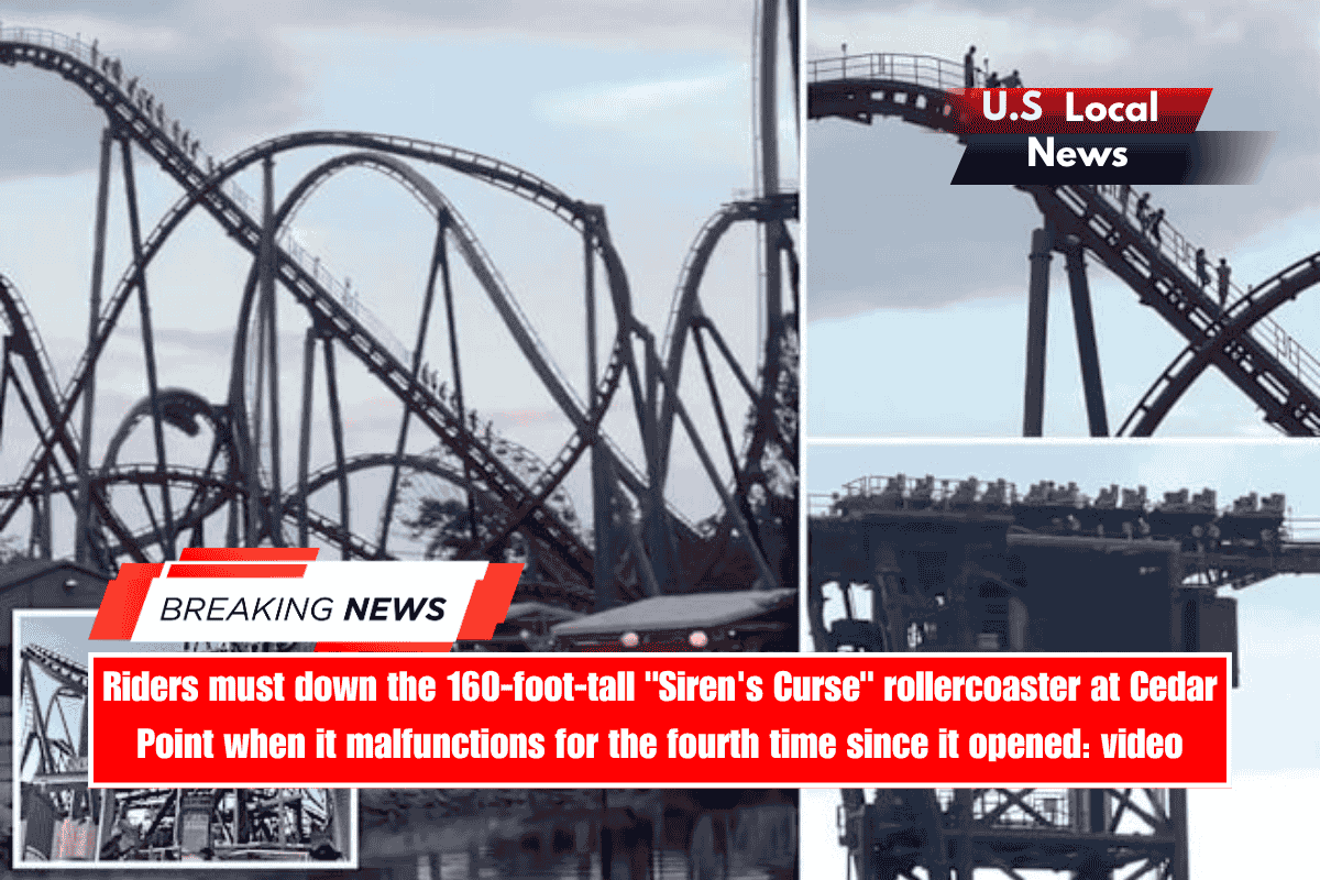 Riders must down the 160-foot-tall Siren's Curse rollercoaster at Cedar Point when it malfunctions for the fourth time since it opened video