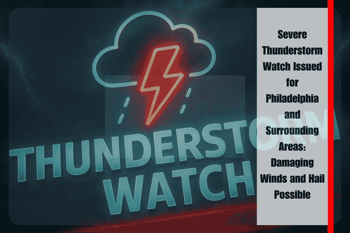 Severe Thunderstorm Watch Issued for Philadelphia and Surrounding Areas Damaging Winds and Hail Possible