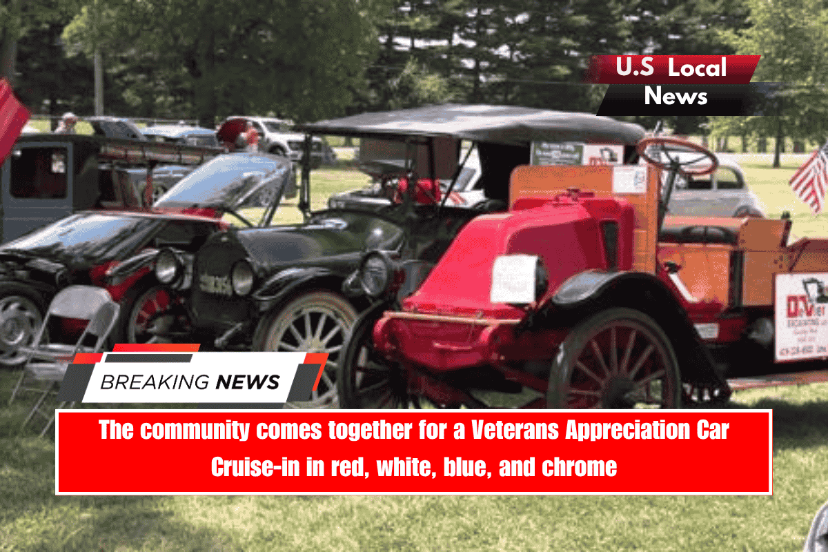 The community comes together for a Veterans Appreciation Car Cruise-in in red, white, blue, and chrome