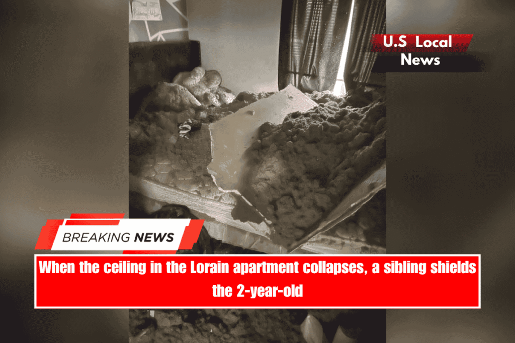 When the ceiling in the Lorain apartment collapses, a sibling shields the 2-year-old