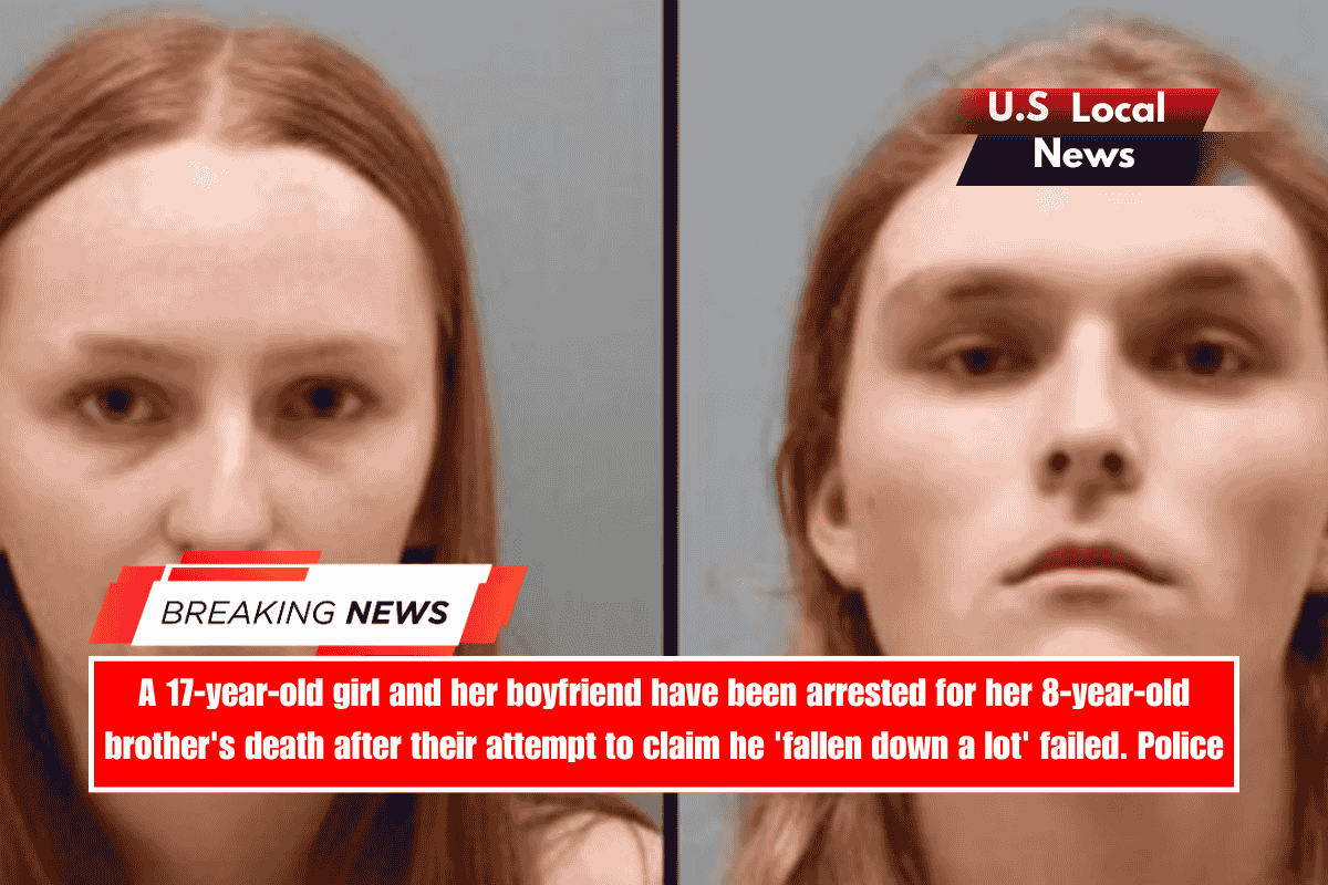 A 17-year-old girl and her boyfriend have been arrested for her 8-year-old brother's death after their attempt to claim he 'fallen down a lot' failed. Police