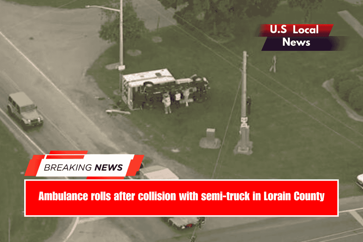 Ambulance rolls after collision with semi-truck in Lorain County