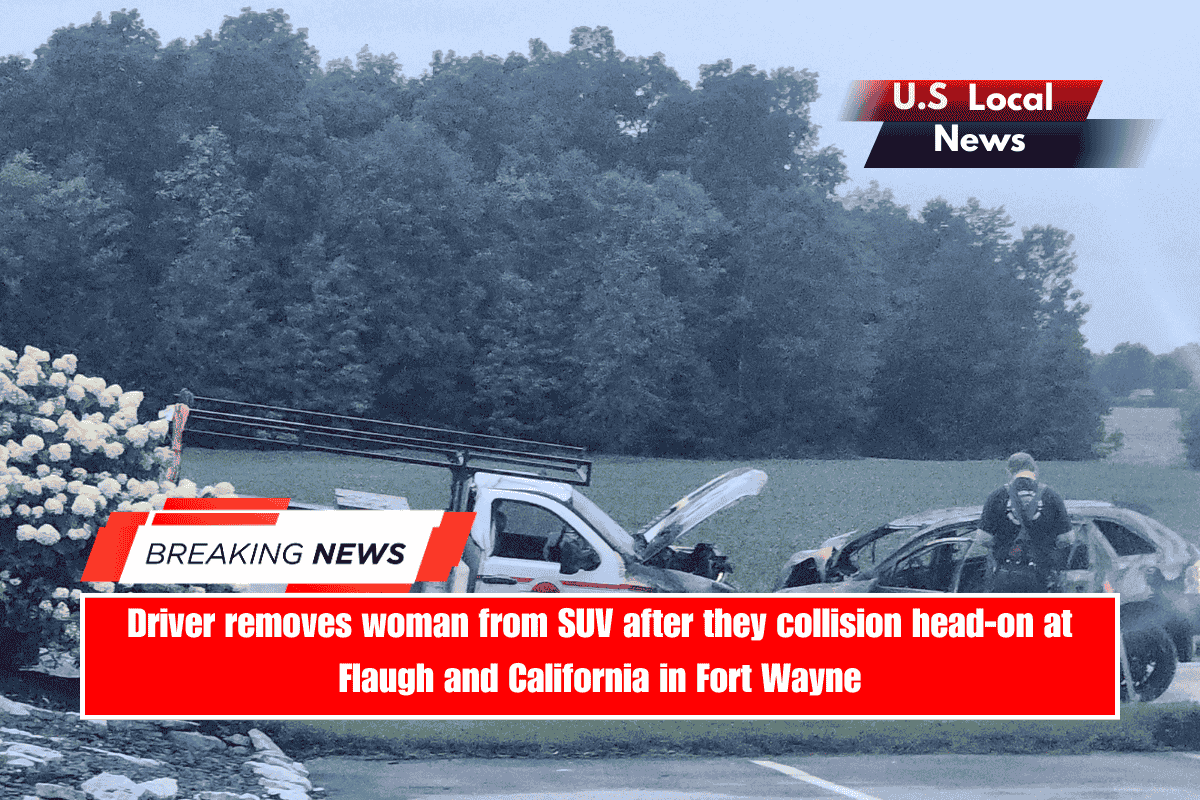 Driver removes woman from SUV after they collision head-on at Flaugh and California in Fort Wayne