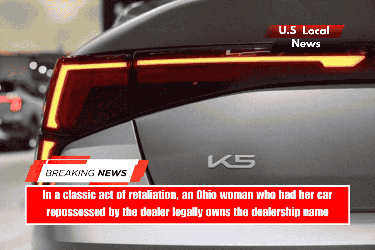In a classic act of retaliation, an Ohio woman who had her car repossessed by the dealer legally owns the dealership name