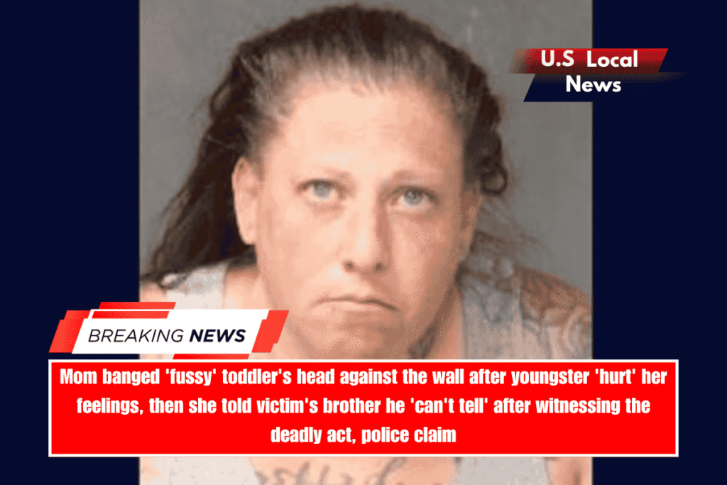 Mom banged 'fussy' toddler's head against the wall after youngster 'hurt' her feelings, then she told victim's brother he 'can't tell' after witnessing the deadly act, police claim
