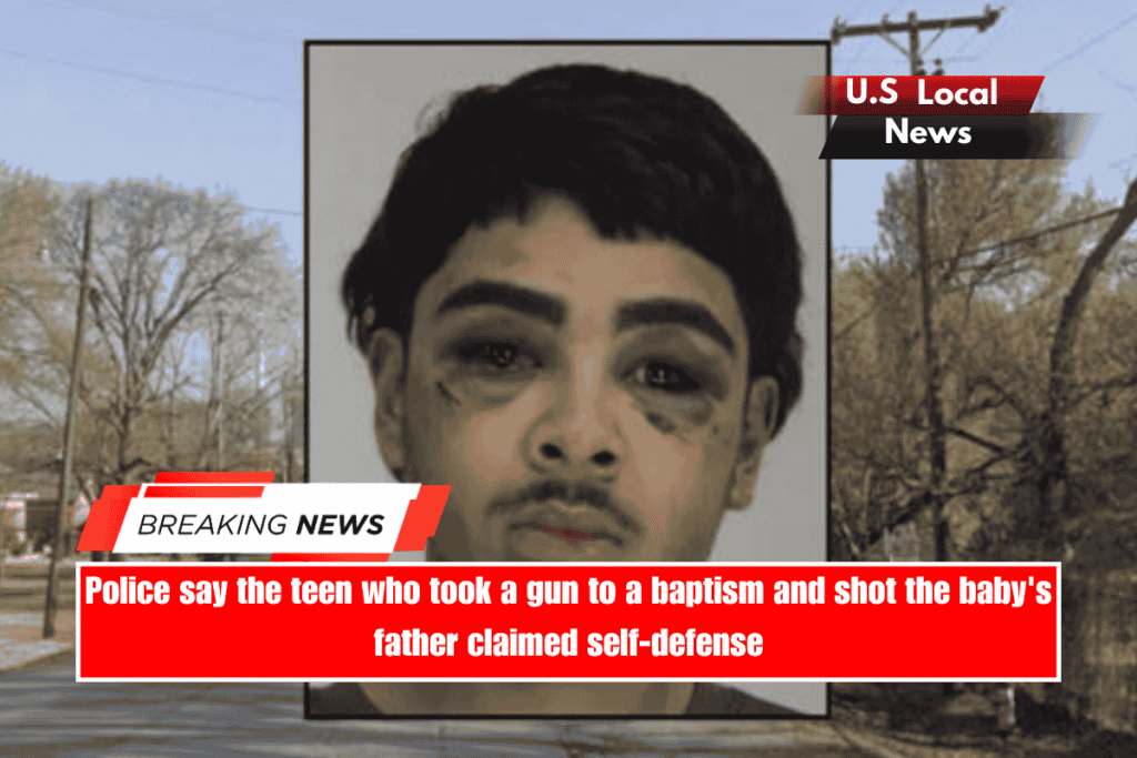 Police say the teen who took a gun to a baptism and shot the baby's father claimed self-defense