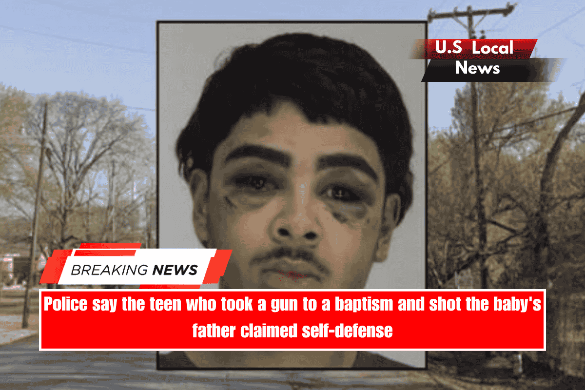 Police say the teen who took a gun to a baptism and shot the baby's father claimed self-defense