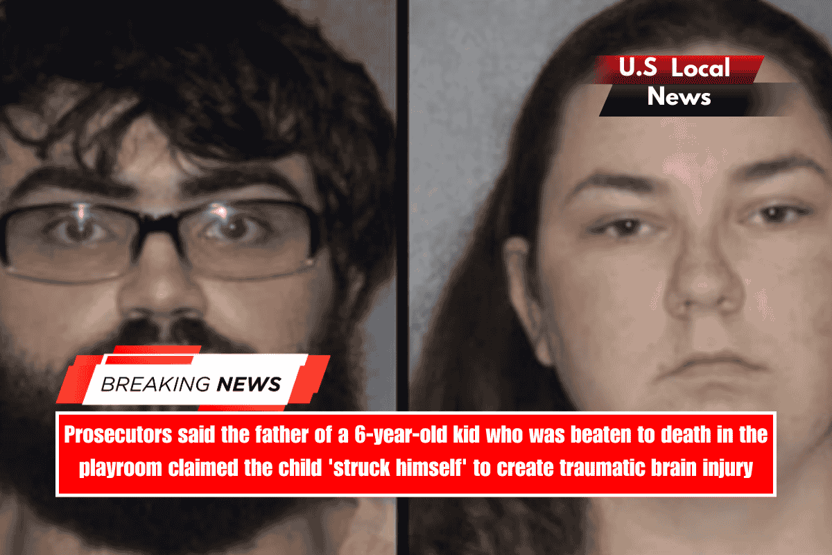 Prosecutors said the father of a 6-year-old kid who was beaten to death in the playroom claimed the child 'struck himself' to create traumatic brain injury