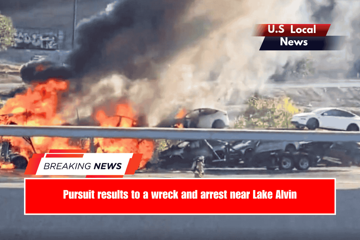 Pursuit results to a wreck and arrest near Lake Alvin