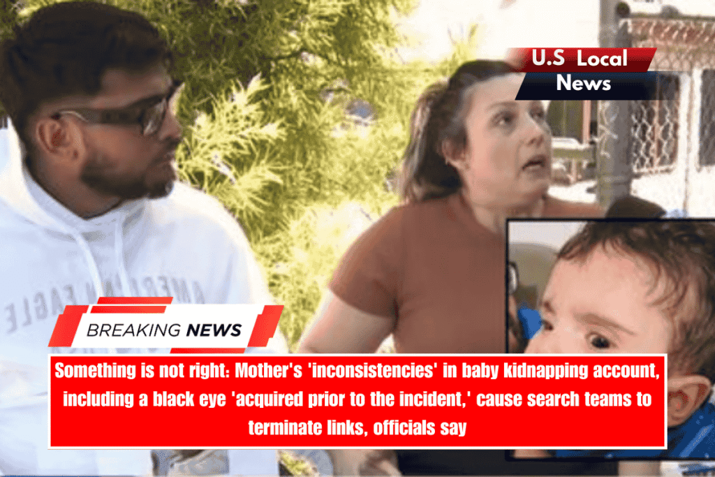 Something is not right Mother's 'inconsistencies' in baby kidnapping account, including a black eye 'acquired prior to the incident,' cause search teams to terminate links, officials say