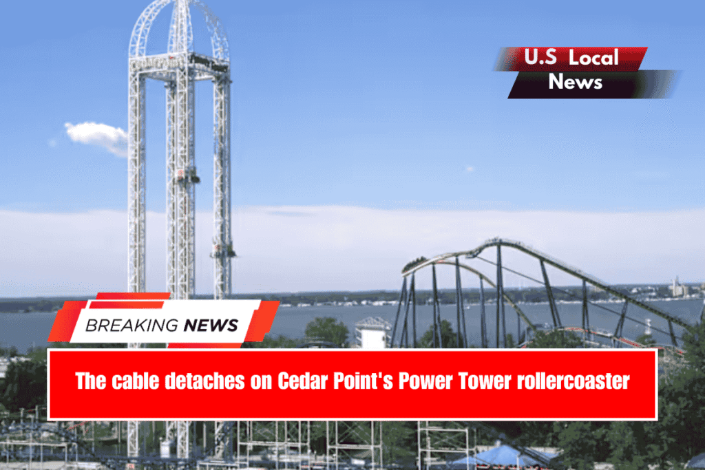 The cable detaches on Cedar Point's Power Tower rollercoaster