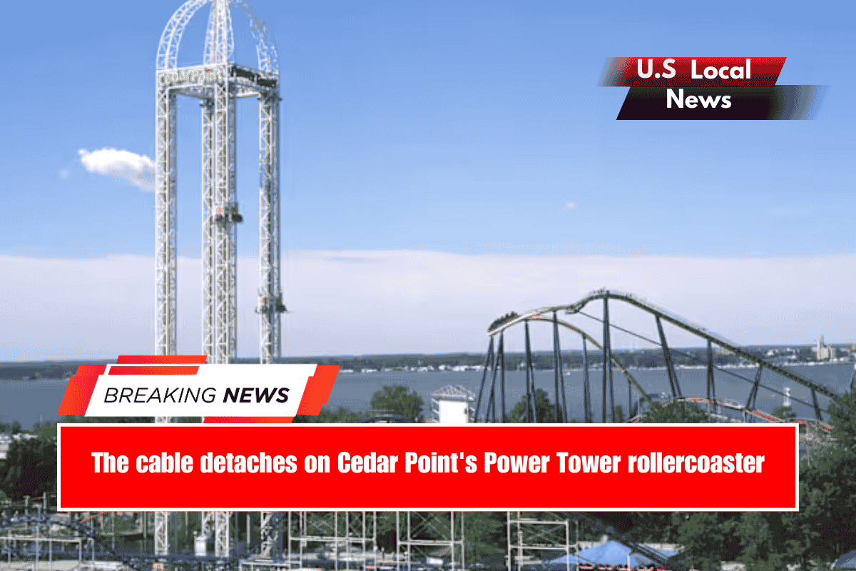 The cable detaches on Cedar Point's Power Tower rollercoaster