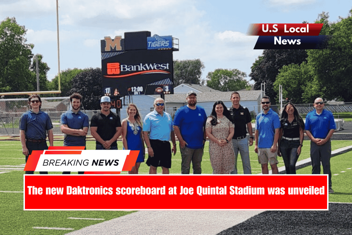 The new Daktronics scoreboard at Joe Quintal Stadium was unveiled