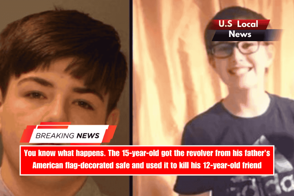 You know what happens. The 15-year-old got the revolver from his father's American flag-decorated safe and used it to kill his 12-year-old friend