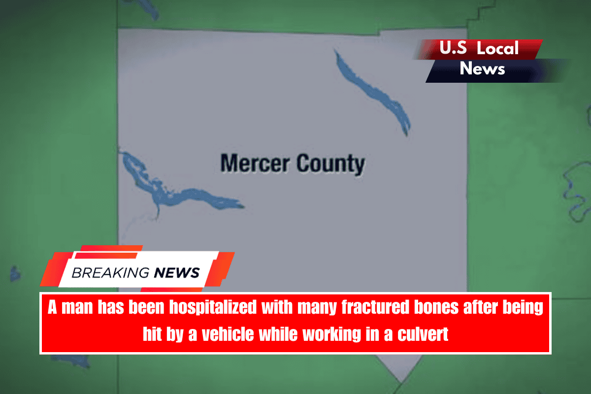 A man has been hospitalized with many fractured bones after being hit by a vehicle while working in a culvert