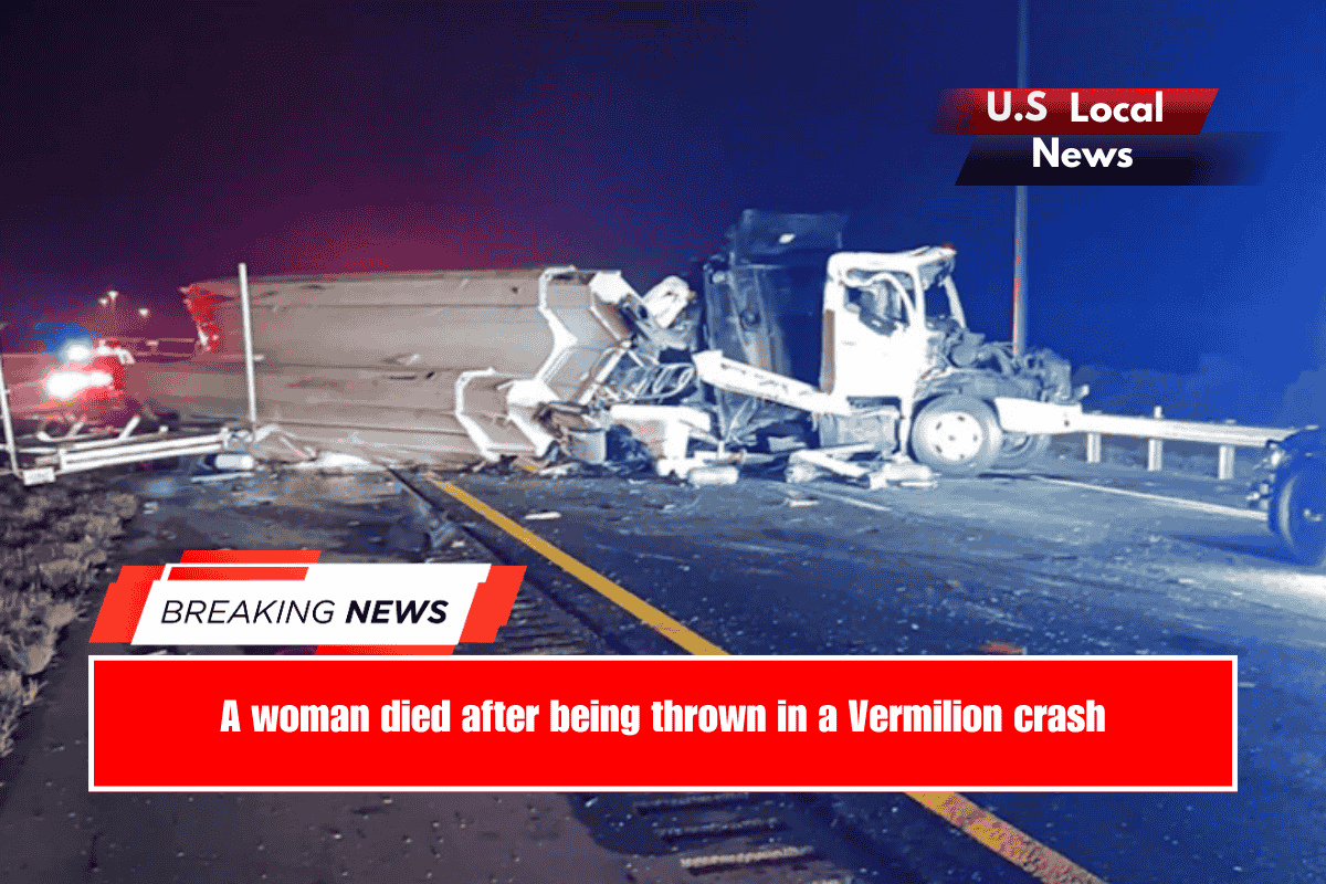A woman died after being thrown in a Vermilion crash