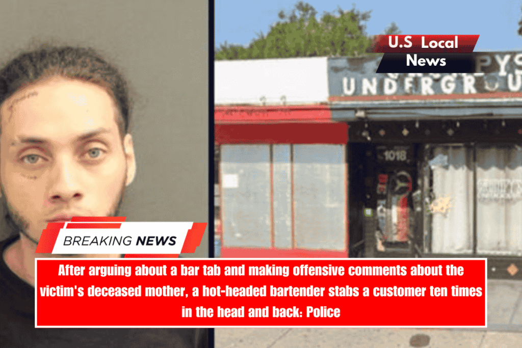 After arguing about a bar tab and making offensive comments about the victim's deceased mother, a hot-headed bartender stabs a customer ten times in the head and back Police