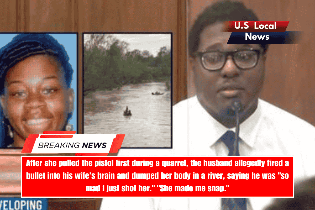 After she pulled the pistol first during a quarrel, the husband allegedly fired a bullet into his wife's brain and dumped her body in a river, saying he was so mad I just shot her. She made me snap.