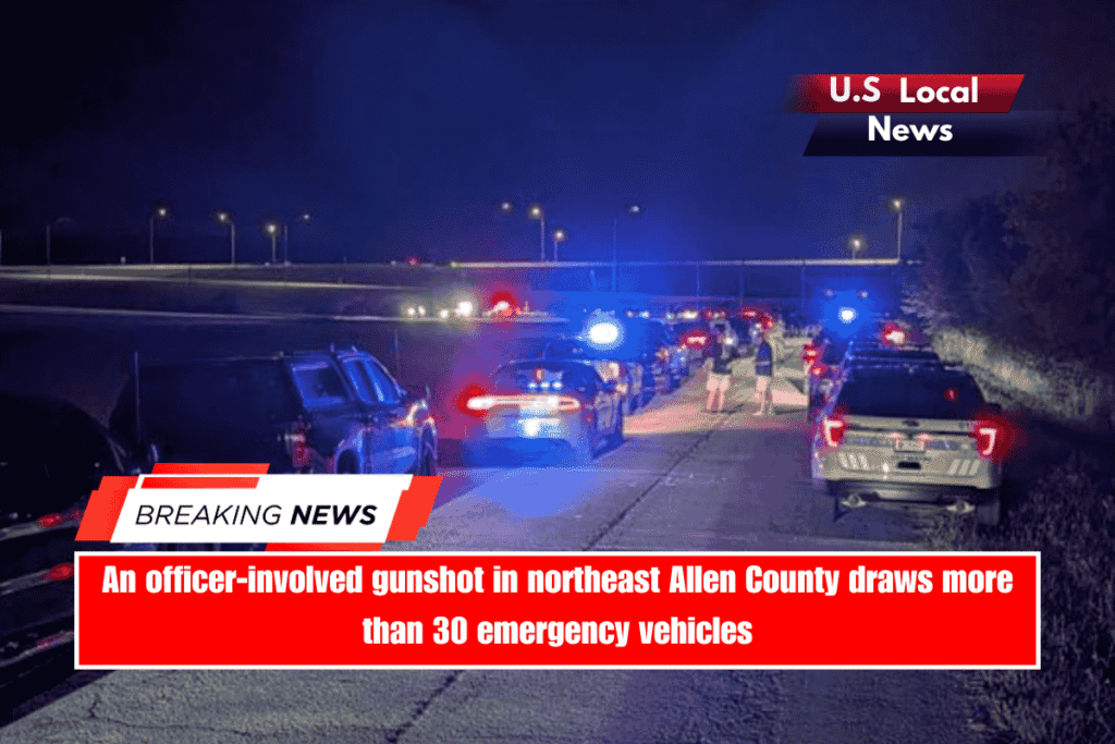 An officer-involved gunshot in northeast Allen County draws more than 30 emergency vehicles