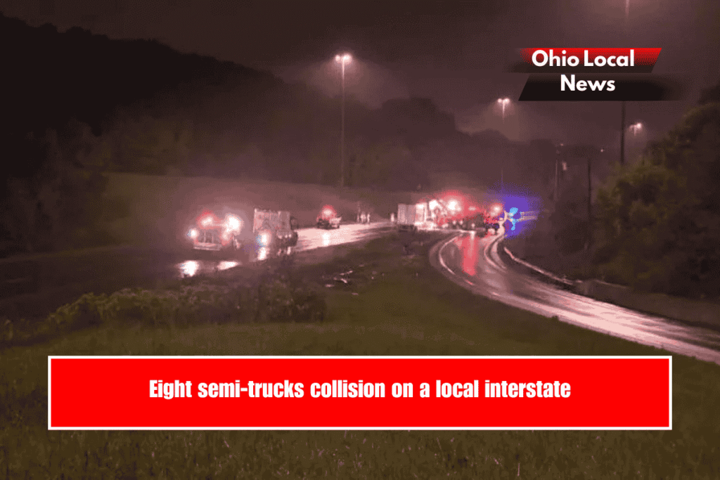 Eight semi-trucks collision on a local interstate