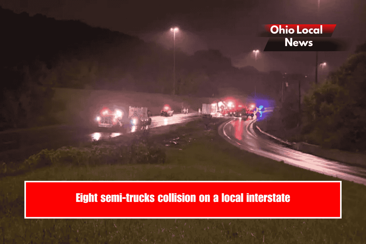 Eight semi-trucks collision on a local interstate