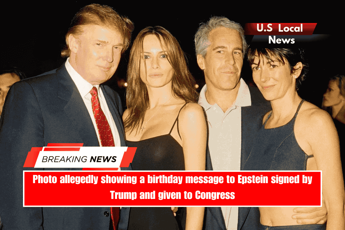 Photo allegedly showing a birthday message to Epstein signed by Trump and given to Congress