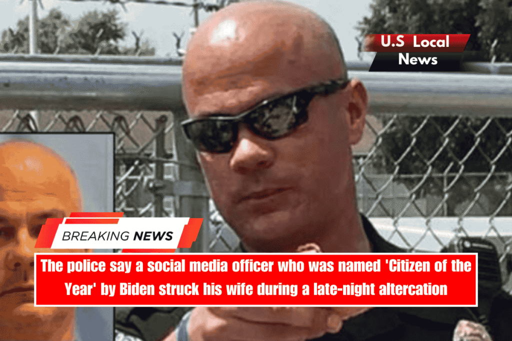The police say a social media officer who was named 'Citizen of the Year' by Biden struck his wife during a late-night altercation