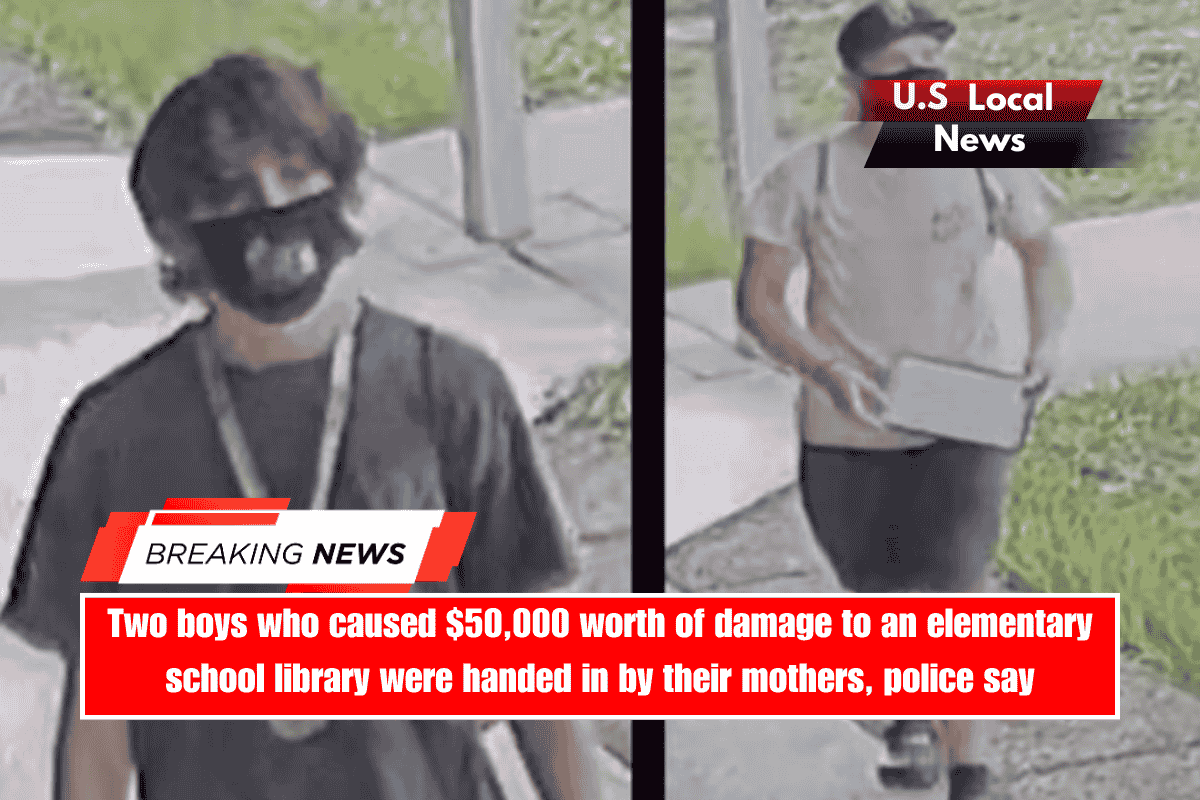 Two boys who caused $50,000 worth of damage to an elementary school library were handed in by their mothers, police say