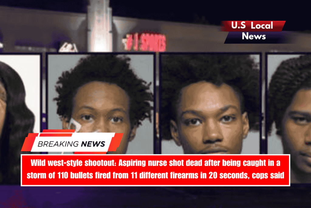 Wild west-style shootout Aspiring nurse shot dead after being caught in a storm of 110 bullets fired from 11 different firearms in 20 seconds, cops said
