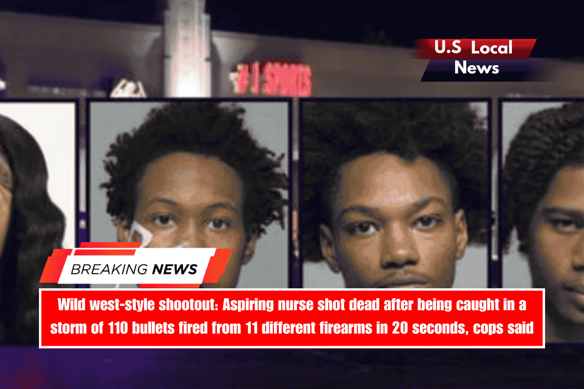 Wild west-style shootout Aspiring nurse shot dead after being caught in a storm of 110 bullets fired from 11 different firearms in 20 seconds, cops said